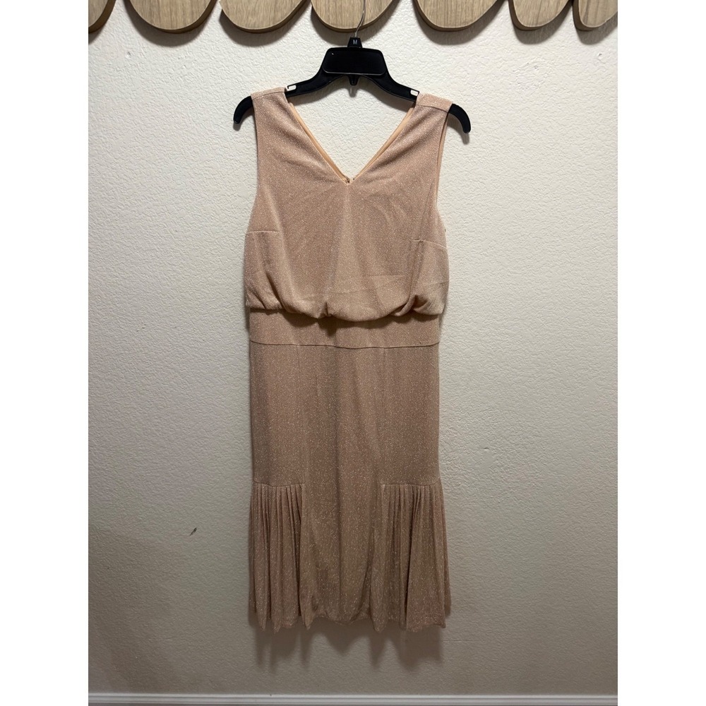 Midnight Velvet Rose Gold Metallic Pleated Drop Waist Cocktail Dress Womens M
